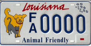 The official Louisiana Animal Friendly license plate design